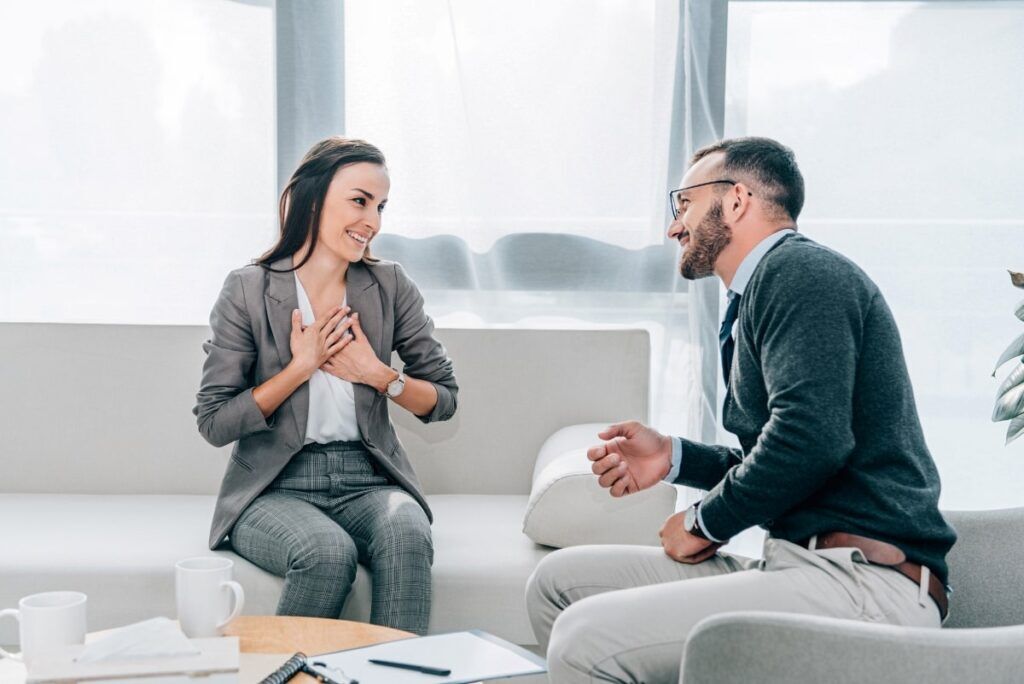 a person practicing healthy ways to manage stress and deal with negative emotions in therapy